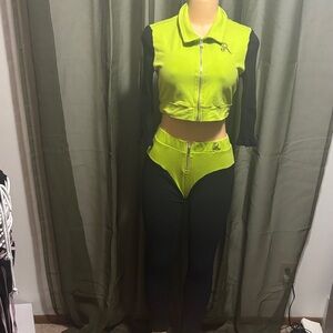 Lime Green and Black Two-Piece Tracksuit